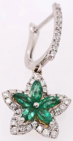 18 Karat White and Yellow Gold Emerald and Diamond Flower Drop Earrings - 2837231