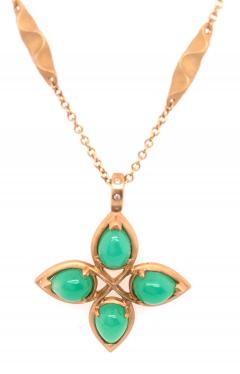 18 Karat Yellow Gold Caleo Chrysoprase Pendant Necklace - 1270896