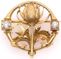 18 Karat Yellow Gold Floral Pin or Brooch Having Two Diamonds - 2718127