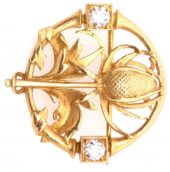 18 Karat Yellow Gold Floral Pin or Brooch Having Two Diamonds - 2718160