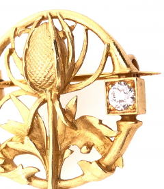 18 Karat Yellow Gold Floral Pin or Brooch Having Two Diamonds - 2718189