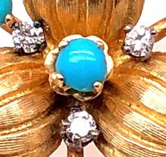 18 Karat Yellow Gold Vintage Earrings with Round Diamonds and Turquoise - 2695955