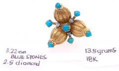 18 Karat Yellow Gold Vintage Earrings with Round Diamonds and Turquoise - 2695961