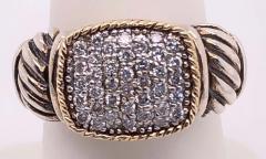 18 Karat Yellow Gold and Sterling Silver with Diamond Cluster Center Ring - 2780747