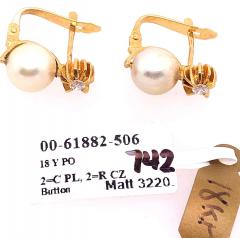 18 Karat Yellow Gold with Platinum Lever Back Pearl Earrings - 2940624