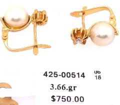18 Karat Yellow Gold with Platinum Lever Back Pearl Earrings - 2940625