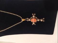 18 Navajo Sterling Silver Studded Necklace with Salmon Coral Cross - 3877781