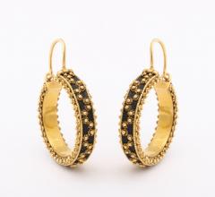 18 k Gold Beaded Hoop Earrings - 3425337