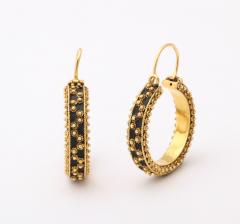 18 k Gold Beaded Hoop Earrings - 3425343