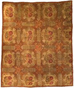 1800s French Savonnerie Botanic Red Brown Green Hand Knotted Wool Rug - 2457296
