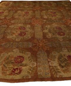 1800s French Savonnerie Botanic Red Brown Green Hand Knotted Wool Rug - 2457297