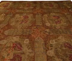 1800s French Savonnerie Botanic Red Brown Green Hand Knotted Wool Rug - 2457298
