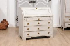 1800s Scandinavian Light Painted Slant Front Secretary with Multiple Drawers - 3577231