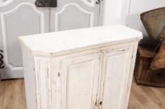 1830s Swedish Off White Painted Wood Narrow Sideboard with Distressed Finish - 3564677