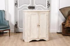 1830s Swedish Off White Painted Wood Narrow Sideboard with Distressed Finish - 3564678