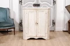 1830s Swedish Off White Painted Wood Narrow Sideboard with Distressed Finish - 3564755