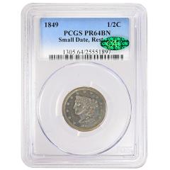 1849 Braided Hair Half Cent Small Date Restrike PCGS PR64BN - 4639321