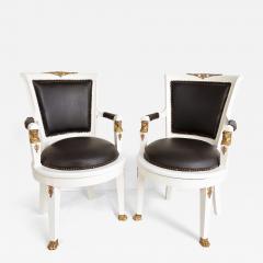1850s French Empire Armchairs Fine Gilt Bronze Mounts Painted and Upholstered - 4679965
