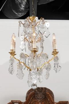 1850s Napoleon III Six Light Crystal and Brass Chandelier with Pendeloques - 3432992