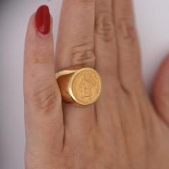 1856 Lady Liberty 1 Dollar Coin in 10K Gold Bezel Unisex Signet Ring - 3957715