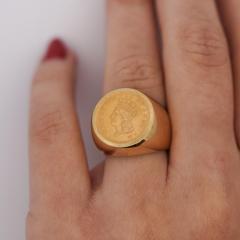 1856 Lady Liberty 1 Dollar Coin in 10K Gold Bezel Unisex Signet Ring - 3957718