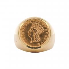 1856 Lady Liberty 1 Dollar Coin in 10K Gold Bezel Unisex Signet Ring - 3959171