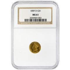 1859 D G 1 Gold Dollar NGC MS61 - 4603565