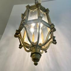 1860 French Antique Gothic Revival Cast Brass Pendant Lantern With Arch Windows - 4261127