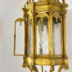 1860 French Antique Gothic Revival Cast Brass Pendant Lantern With Arch Windows - 4261128