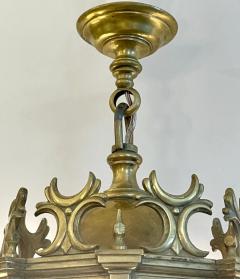 1860 French Antique Gothic Revival Cast Brass Pendant Lantern With Arch Windows - 4261131