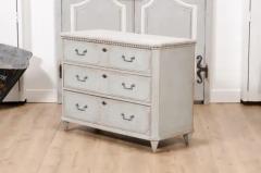 1860s Swedish Gustavian Style Painted Three Drawer Chest with Dentil Molding - 3564721