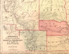 1865 Johnsons Nebraska Dakota Colorado Idaho Kansas Map Johnson Ward - 3540555