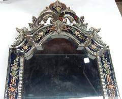 1880 1900 Venetian Mirror N3 with Pediment Blue Glass Adorned with Flowers - 2381504