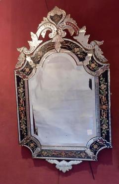 1880 1900 Venetian Mirror N3 with Pediment Blue Glass Adorned with Flowers - 2381505