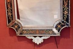 1880 1900 Venetian Mirror N3 with Pediment Blue Glass Adorned with Flowers - 2381516