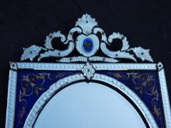 1880 1900 Venetian Mirror with Pediment Blue Glass Adorned with Flowers - 2433373