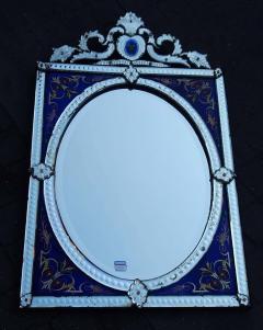 1880 1900 Venetian Mirror with Pediment Blue Glass Adorned with Flowers - 2433379