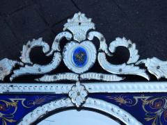 1880 1900 Venetian Mirror with Pediment Blue Glass Adorned with Flowers - 2433385