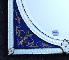 1880 1900 Venetian Mirror with Pediment Blue Glass Adorned with Flowers - 2433393