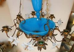 1880 Chandelier in Bindweeds with Blue Opaline and White Opaline Flowers - 2422544