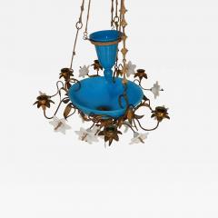 1880 Chandelier in Bindweeds with Blue Opaline and White Opaline Flowers - 2424503