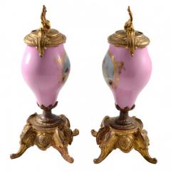 1880s Pair of Sevres Style Porcelain Ormolu Lidded Urns - 176699