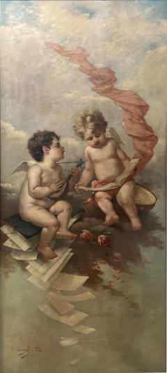 1890 s French Painting Two Putti as Allegories of Music  - 4362056