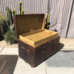 1890s Elegantly Distressed Antique Steamer Travel Trunk Aged Leather Wood &  Iron