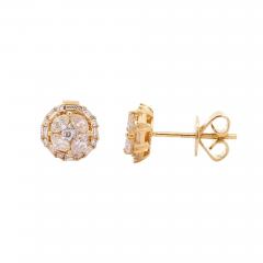 18K Gold 0 72 Carat Natural Diamond Cluster Illusion Set Round Stud Earrings - 3948207