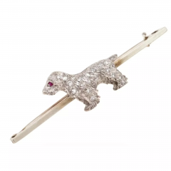 18K Gold And Platinum Diamond Dog Pin Brooch - 4053878