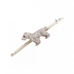 18K Gold And Platinum Diamond Dog Pin Brooch - 4054256