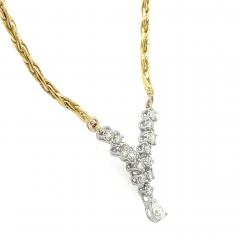 18K Gold Diamond Cluster Wheat Chain Necklace 16 5  - 3954303