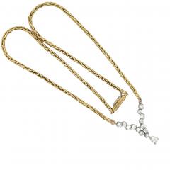 18K Gold Diamond Cluster Wheat Chain Necklace 16 5  - 3954305