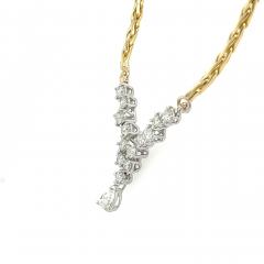 18K Gold Diamond Cluster Wheat Chain Necklace 16 5  - 3954306